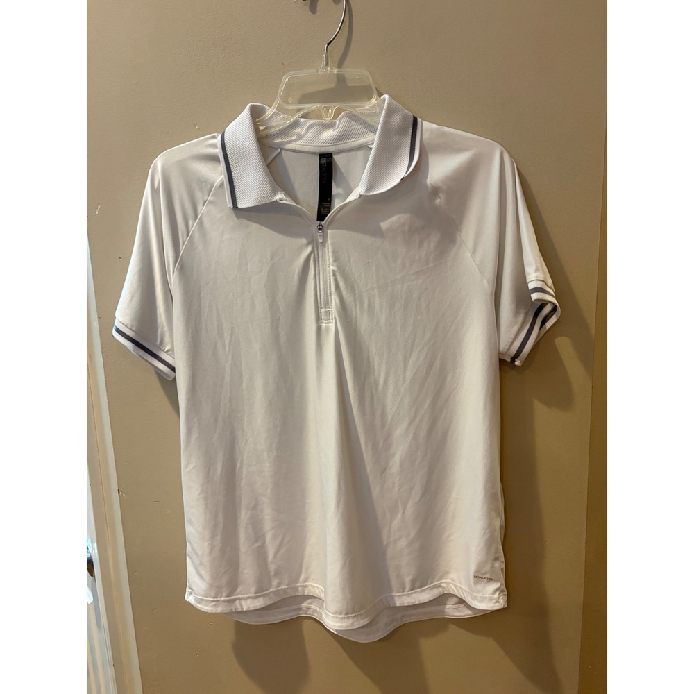 Mondetta Womens White Quarter Zip Short Sleeve Golf Tennis Polo Shirt Size M